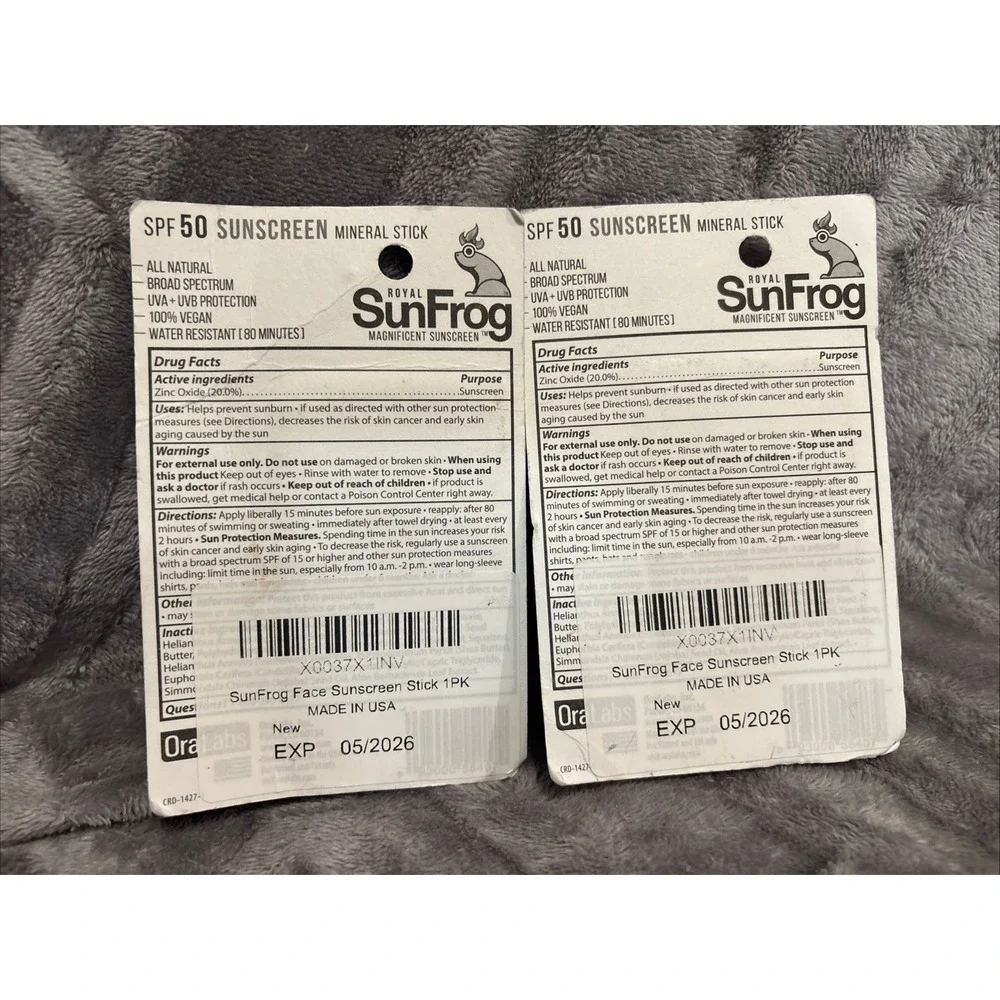 2X ROYAL SUN FROG Magnificent Sunscreen SPF 50 Mineral Stick VEGAN Expires 05/26
